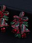 Vintage Alloy Rhinestone Tinkle Bell Christmas Bow Decoration Brooch
