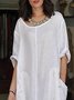 Casual White Shift 3/4 Sleeve Crew Neck Solid Dress