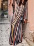 V neck Multicolor Shift Women Daily Cotton Long Sleeve Basic Paneled Striped Fall Dress