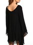 Black A-line Women Casual Long Sleeve Solid Casual Dress