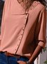 Shift Long Sleeve Casual Solid Buttoned Blouse