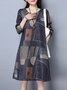 Plus Size Women  A-line Daily Casual Long Sleeve Printed Abstract Dress