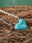 Boho Natural Turquoise Heart Pattern Necklace Sweater Chain Ethnic Vintage Jewelry