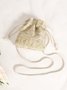 Floral Embroidery Woven Bucket Bag