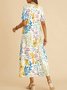 Vacation Floral Regular Fit Cotton Blends Short Sleeve Knit Dress