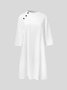 Women Plain Casual Half Open Collar Button Half Sleeve Linen Dress