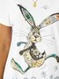 Women Rabbit Print Loose Casual Summer Short Sleeve T-Shirt