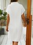 Women Casual Summer Cowl Neck Short Sleeve Loose Plain Cotton and Linen Dress