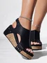 Rivet Hook and Loop Wedge Heel Sandals