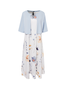 Elegant Two Pieces V Neck Floral Pockets Sleeveless Midi Dress With Open Front Jacket