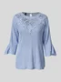 Women Casual Plain Lace Eyelet Embroidery Three Quarter Sleeve Tunic Top