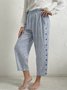Women Striped Casual Pockets Button Loose Pants