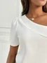 Women Elegant Solid Asymmetrical Neck Puff Sleeve Short Sleeve Top