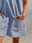 Women Plus Size Crew Neck Shift Boho Pockets Striped Sleeveless Tank Dress
