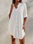 Women Shirt Dress Long Sleeve Plain Button Shirt Collar Basic Daily Casual Loose White Linen Dress Mini Dress 