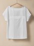 Women Plain Crew Neck Linen Short Sleeve T-shirt