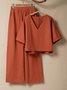 Cotton And Linen Crew Neck Linen Plain Two-Piece Set