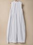 Linen Stand Collar Dress With No