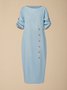 Casual Plain Asymmetric linen-cotton Midi Dress