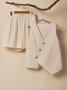 Linen V Neck Cotton And Linen Regular Fit Two-Piece Set