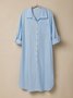 Casual Plain Shirt Collar linen-cotton Midi Dress