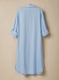 Casual Plain Shirt Collar linen-cotton Midi Dress