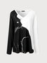 Casual Color Block Animal V Neck Top