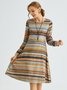 Brown Casual Vintage Ombre/Tie-Dye Long Sleeve A-Line Knitting Dress
