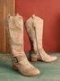Light Khaki Suede Hollow-Out Casual Low Heel Spring/fall Cowboy Boot