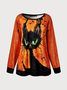 Casual Animal Autumn Crew Neck Mid-weight Micro-Elasticity Fit Cotton-Blend H-Line Sweatshirts for Women