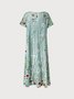 Gradient flower loose holiday half open buttoned Dress with Pockets