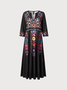 Women Boho Ethnic Three Quarter Sleeve V Neck Dress
