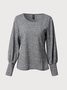 Casual Plain Autumn Micro-Elasticity Loose Long sleeve Rib Fabric H-Line Regular Top for Women