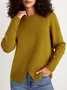 Green Daily Long sleeve Plain Simple Regular Fit Sweater