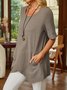 Women's Shirt Blouse Linen Plain Pocket Asymmetric Hem Half Sleeve Casual Fashion Round Neck Regular Fit Summer