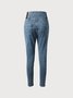 Women Casual Plain Autumn High Waist High Elasticity Daily Loose Plain Pocket Denim Jeans