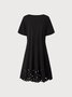 Elegant Black Wavy Neckline Cutout Hem Short Sleeve Knit Dress