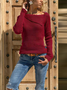 Knitted Solid Vintage Asymmetrical Collar Long Sleeve Sweaters