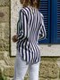 V-Neck Elegant Cotton Striped Paneled Long Sleeve Blouse