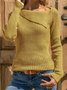 Knitted Solid Vintage Asymmetrical Collar Long Sleeve Sweaters