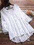 Women Causal Long Sleeve Solid Stand Collar Cotton Blouse