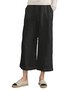Womens Casual Loose Pockets Elastic Waist Cotton Linen Trousers Cropped Wide Leg Pants