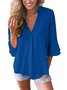 Casual V Neck Solid Blouse