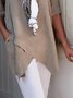 Women Linen Solid Asymmetrical Hem Half Sleeve Casual Plus Size Tunic Top with Pockets
