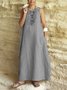 Women Sleeveless Round Neck Solid Casual Maxi Dress With Pockets