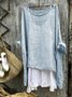 Casual Round 3/4 Sleeve Solid Bat Sleeve Linen Plus Size Top