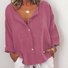 Women V Neck Button Down Solid Casual Long Sleeve Blouse