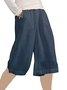 Casual Solid Pockets Shorts Capri  Pants