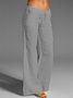 Women Solid Basic Drawstring Waist Linen Cotton Wide Leg Pants With Pockets