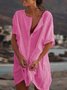Women Summer Casual Solid Buttoned Short sleeve Shirt Dress